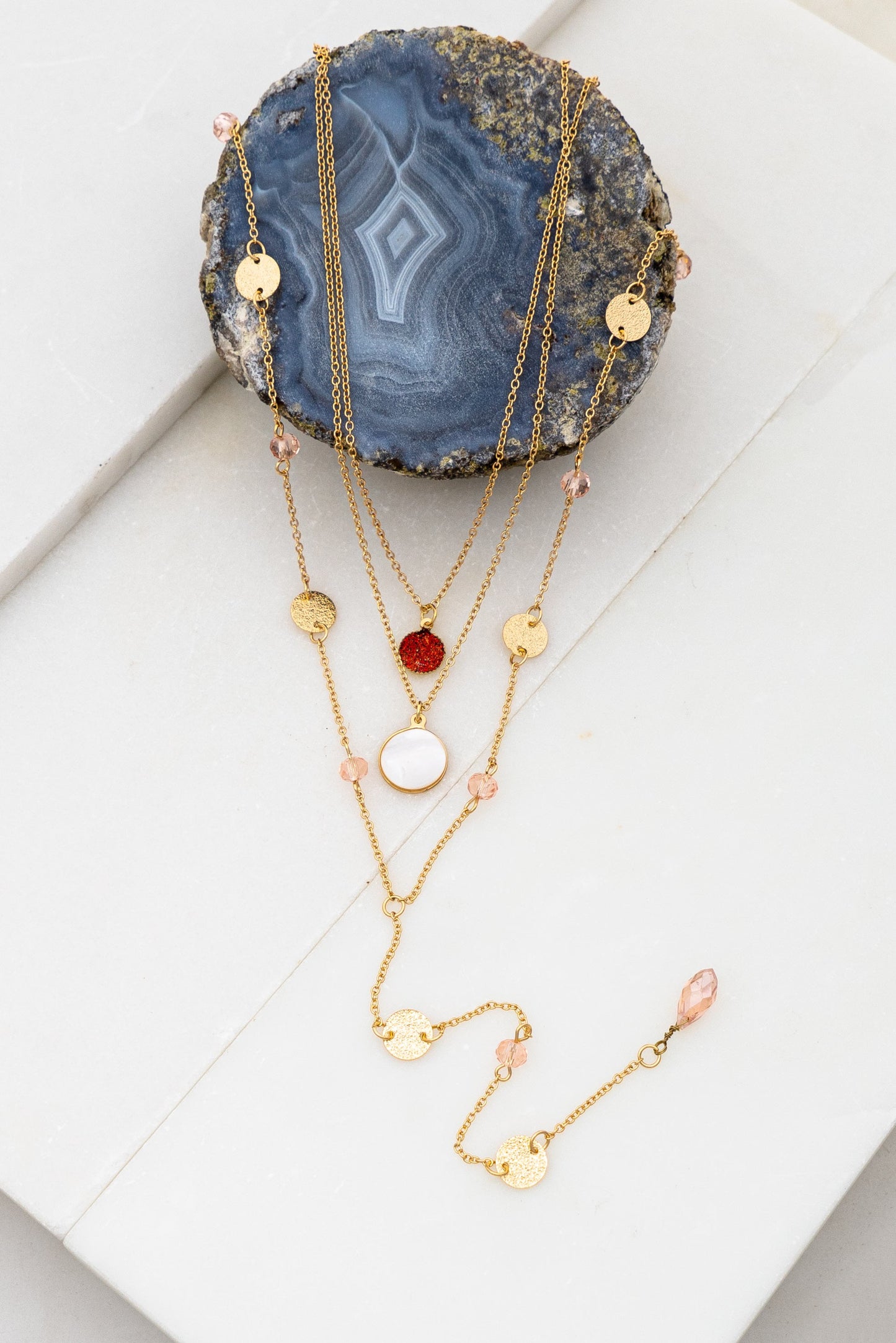 3 Set Necklace w/ Ruby Glitter Bead