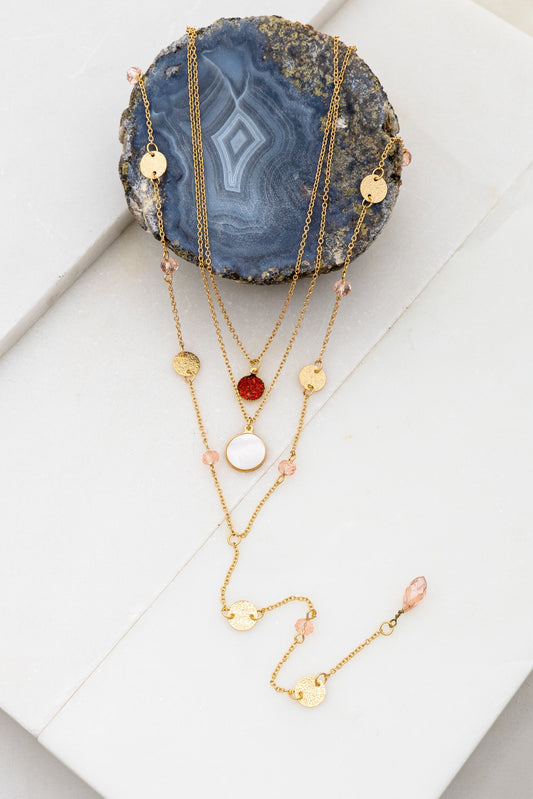 3 Set Necklace w/ Ruby Glitter Bead