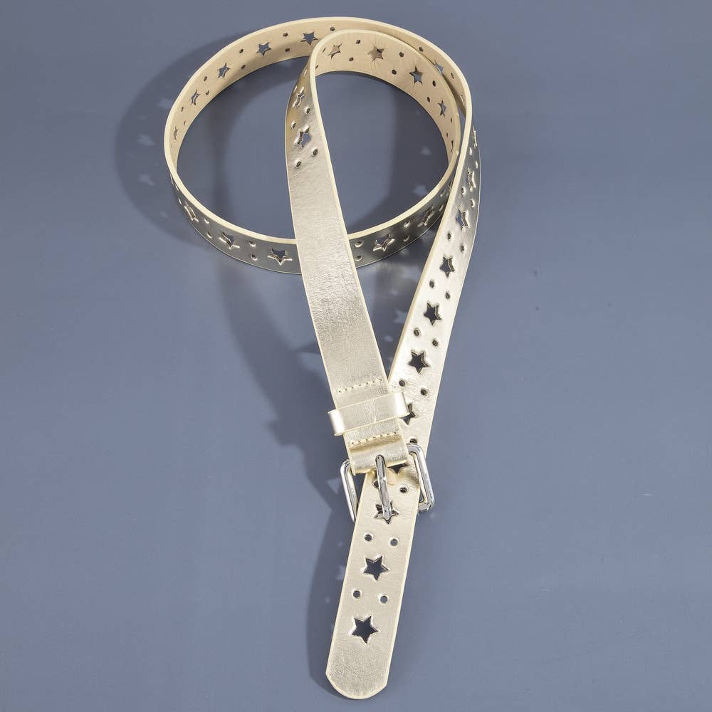 Metallic Star Cutout Leather Belt