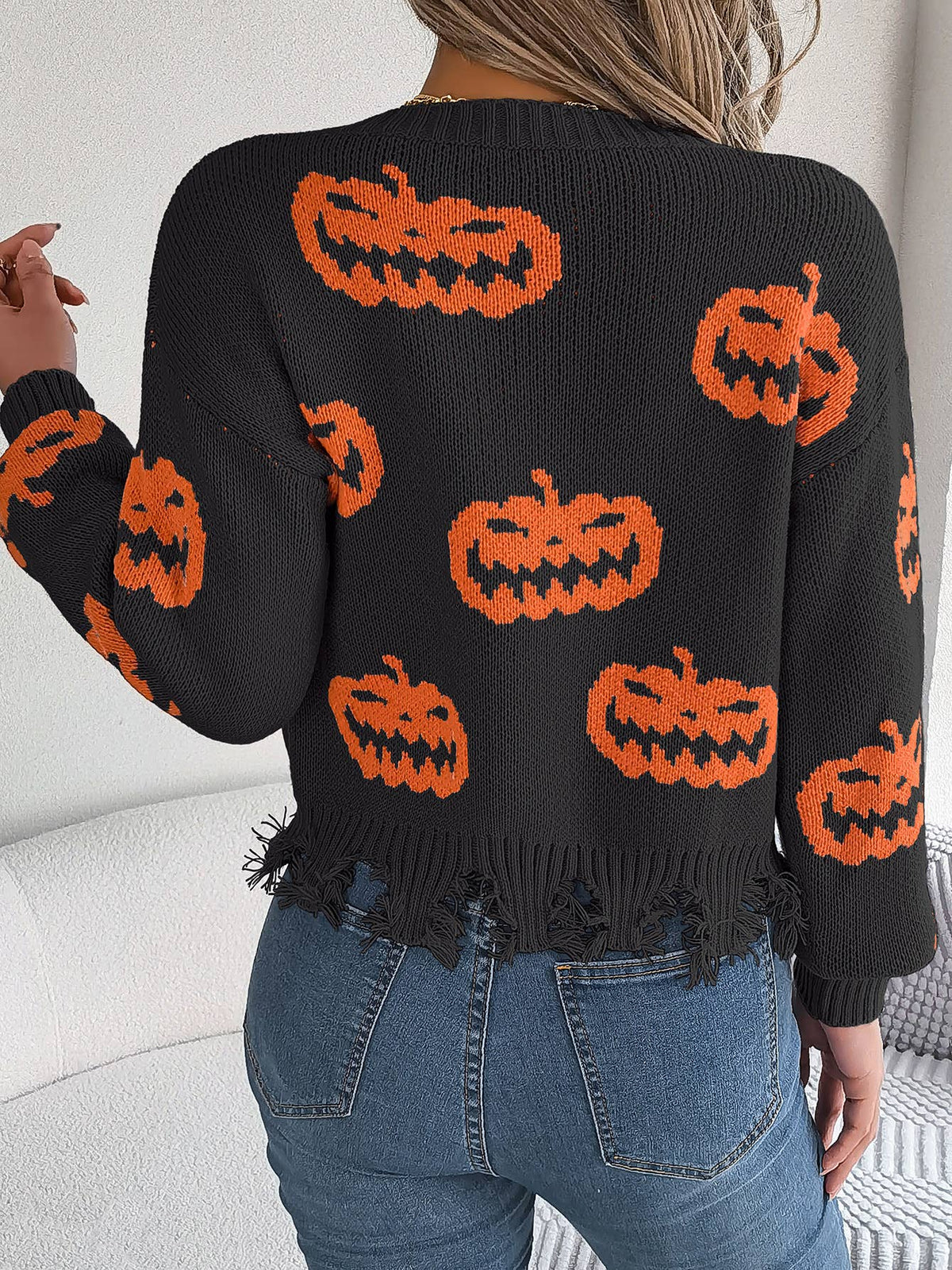 Distressed Jack O Lantern Sweater