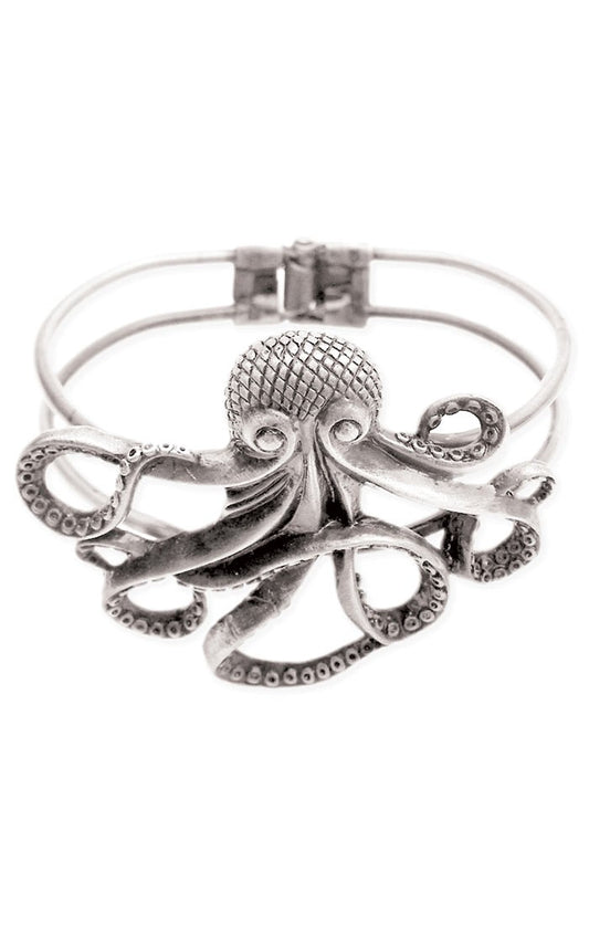 Silver Metal Octopus Hinge Cuff
