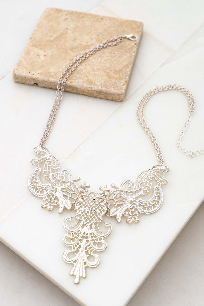 Elegant Filigree Cutout Statement Necklace