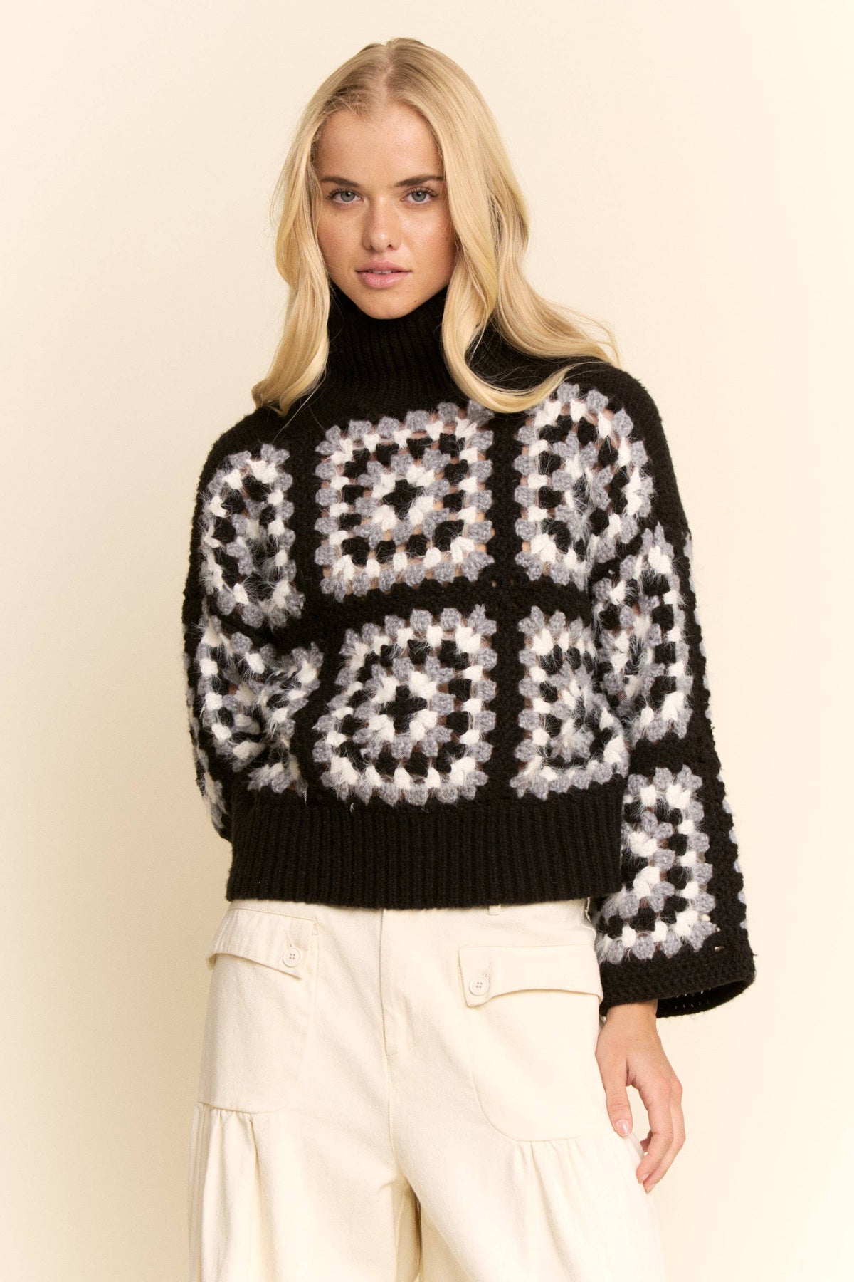 Granny Square Turtleneck Sweater