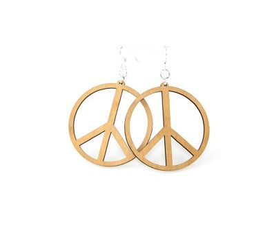 Large Wooden Peace Earrings
