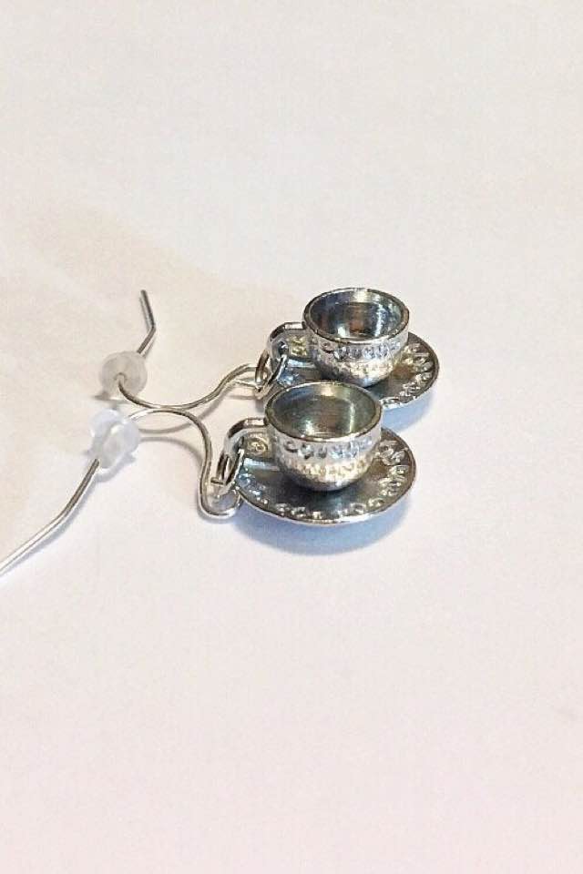 Metal Teacup Saucer Earrings