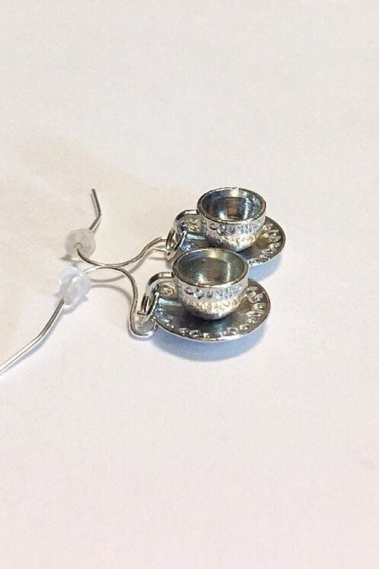 Metal Teacup Saucer Earrings
