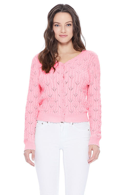 Pointelle Button Down Sweater Cardigan