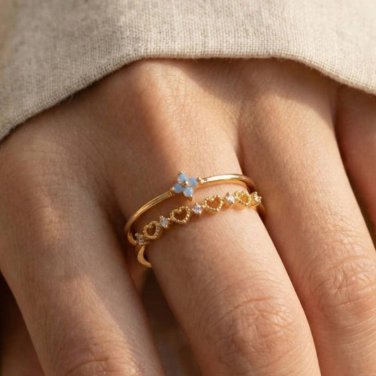 Cz Flowers & Hearts Open Band Ring