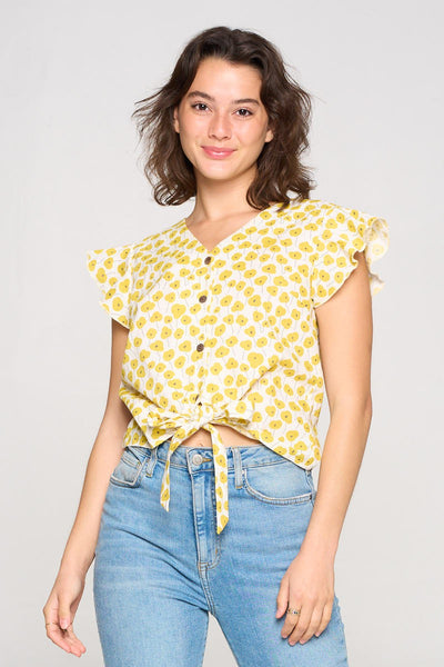 Yellow Floral Cap Sleeve Top