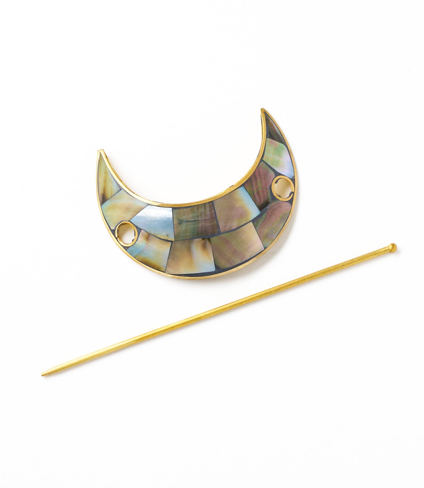 Mother of Pearl Crescent Moon Hair Pin w/ Stick