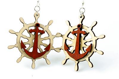 Wooden Anchor Wheel Earrings