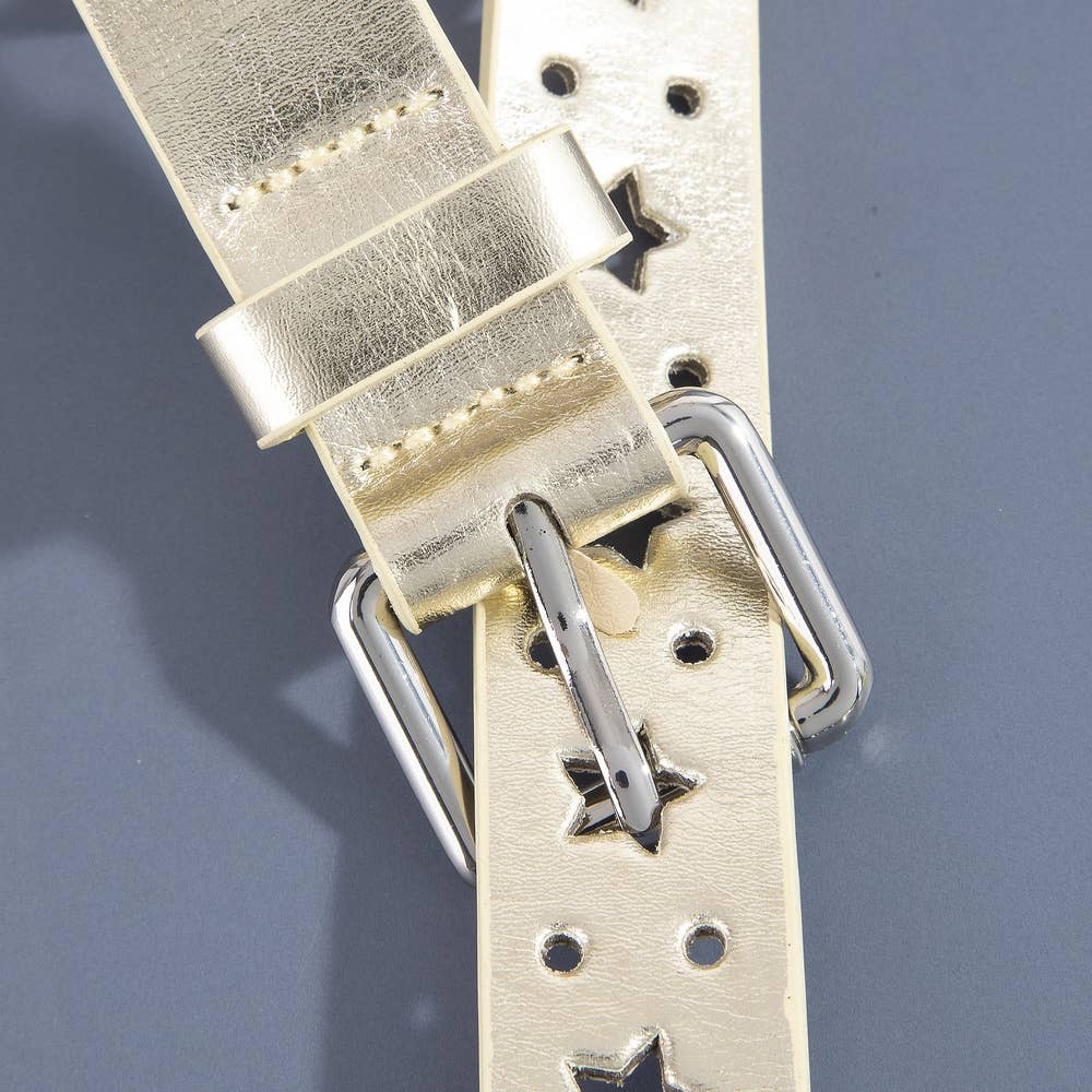 Metallic Star Cutout Leather Belt