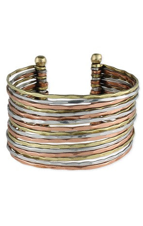 Mixed Metal Hammered Bunch Cuff Bracelet