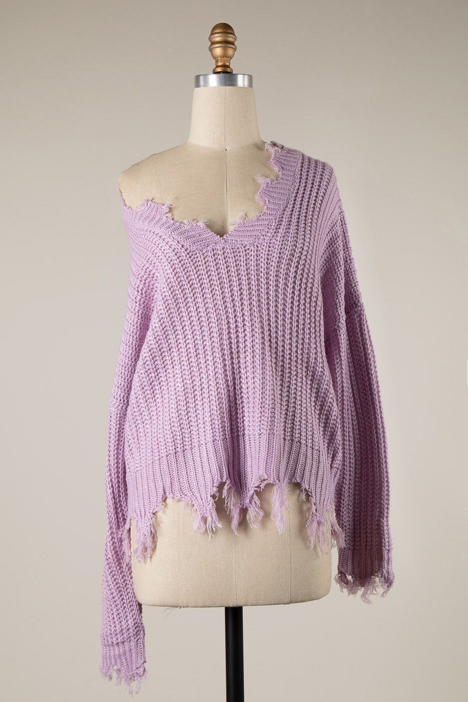 Distressed V-Neck Sweater