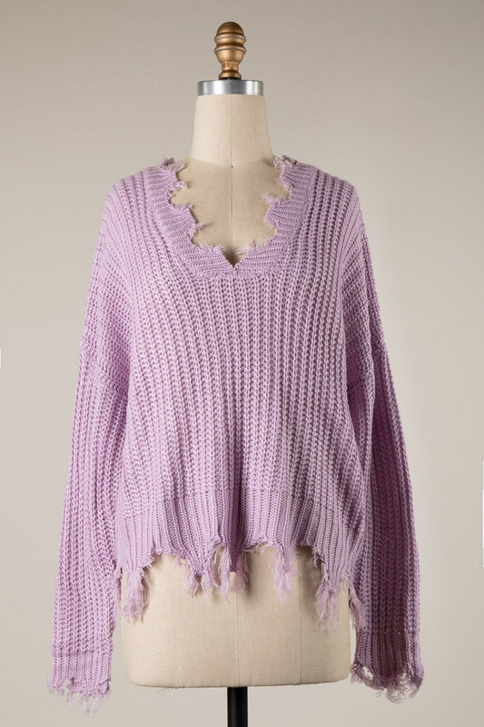 Distressed V-Neck Sweater