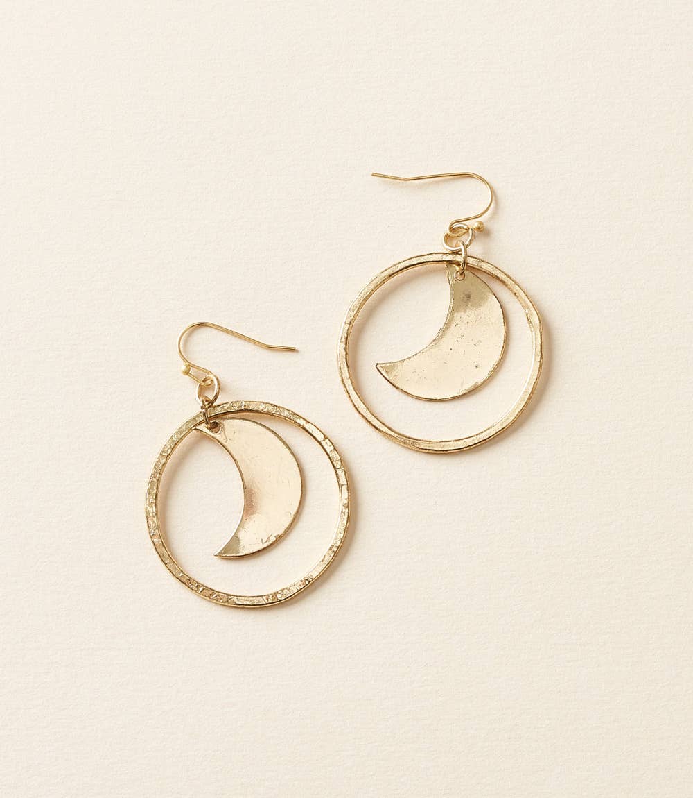 Diya Crescent Moon Gold Hoop Dangle Earrings