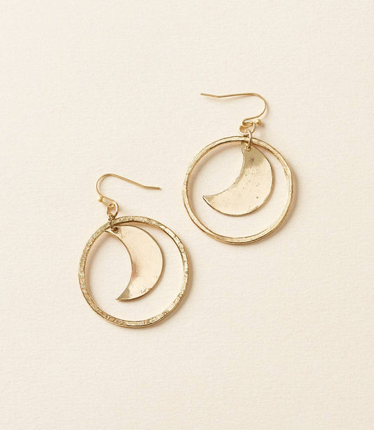 Diya Crescent Moon Gold Hoop Dangle Earrings