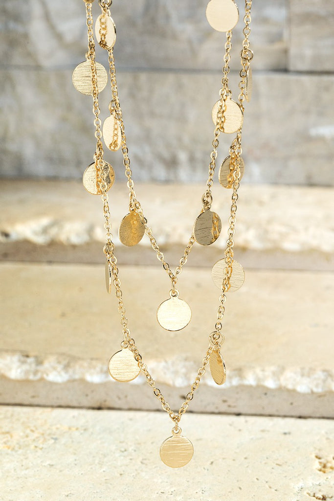 Layered Metal Disc Charm Necklace