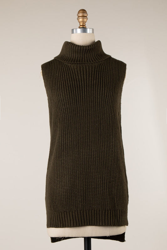 Turtleneck High-Low Cable Knit Vest