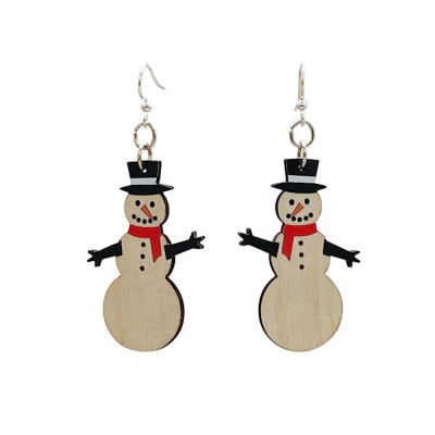 Wooden Snowman Earrings