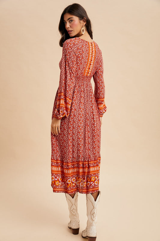 Floral Print Boho Midi Dress