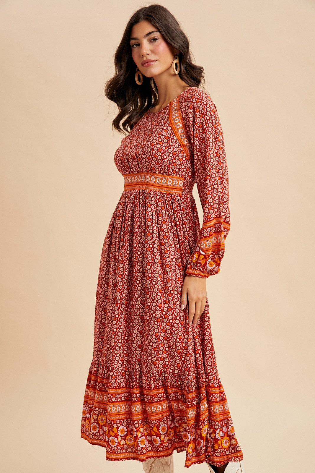 Floral Print Boho Midi Dress