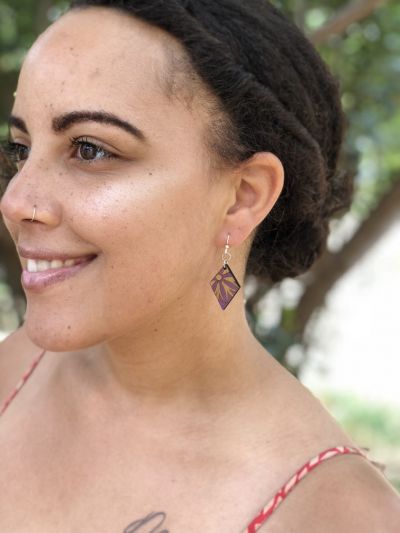 Wooden Diamond Blossom Earrings