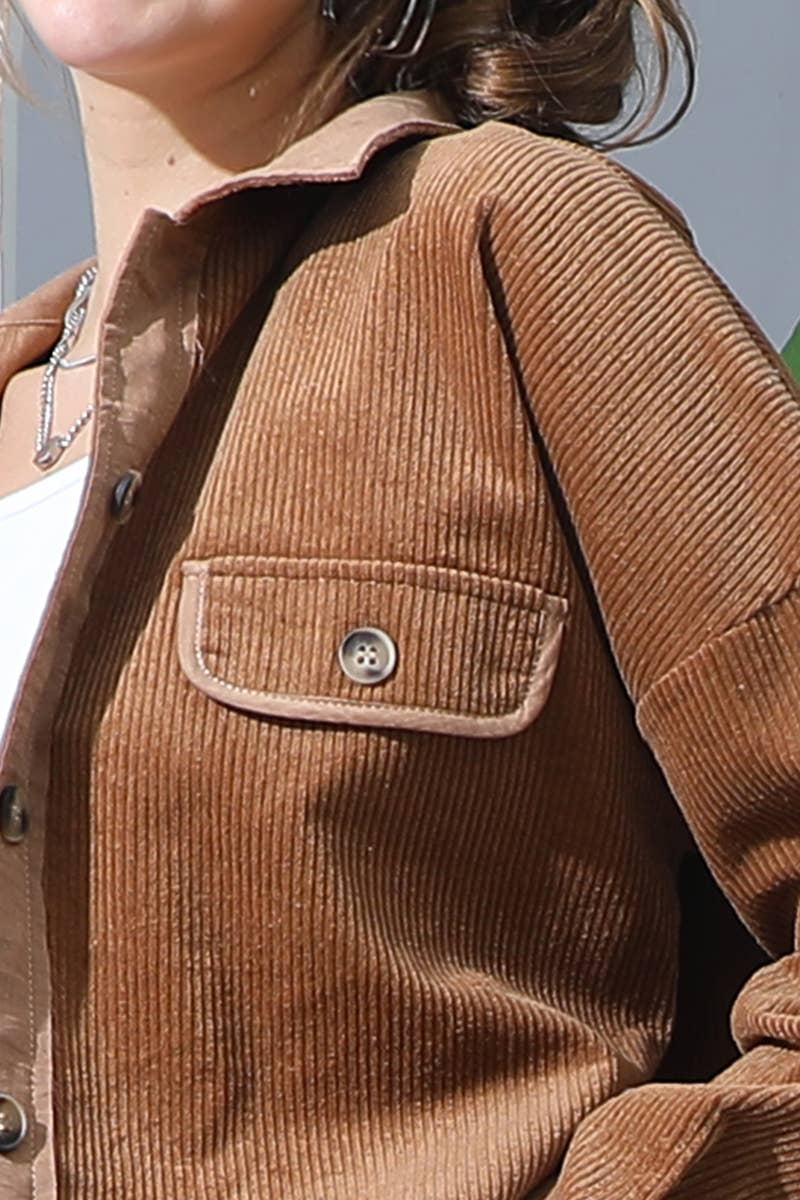 Cropped Corduroy Front Pockets Jacket