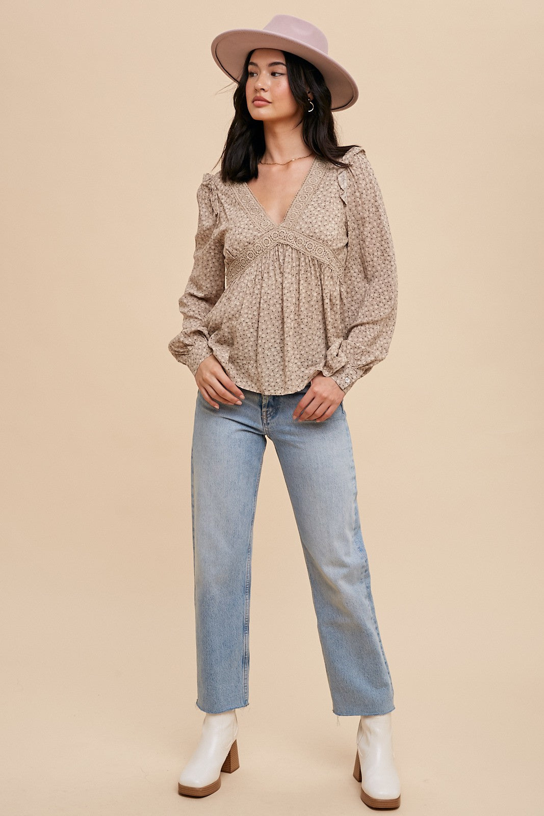 Ditsy Floral V Neck Lace Blouse