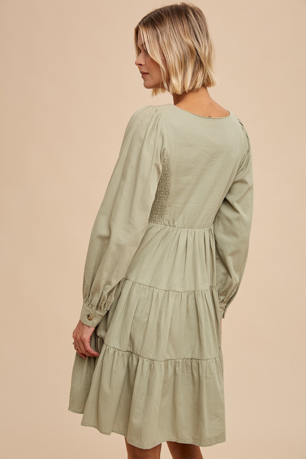 Tiered Sage Square Neck Midi Dress