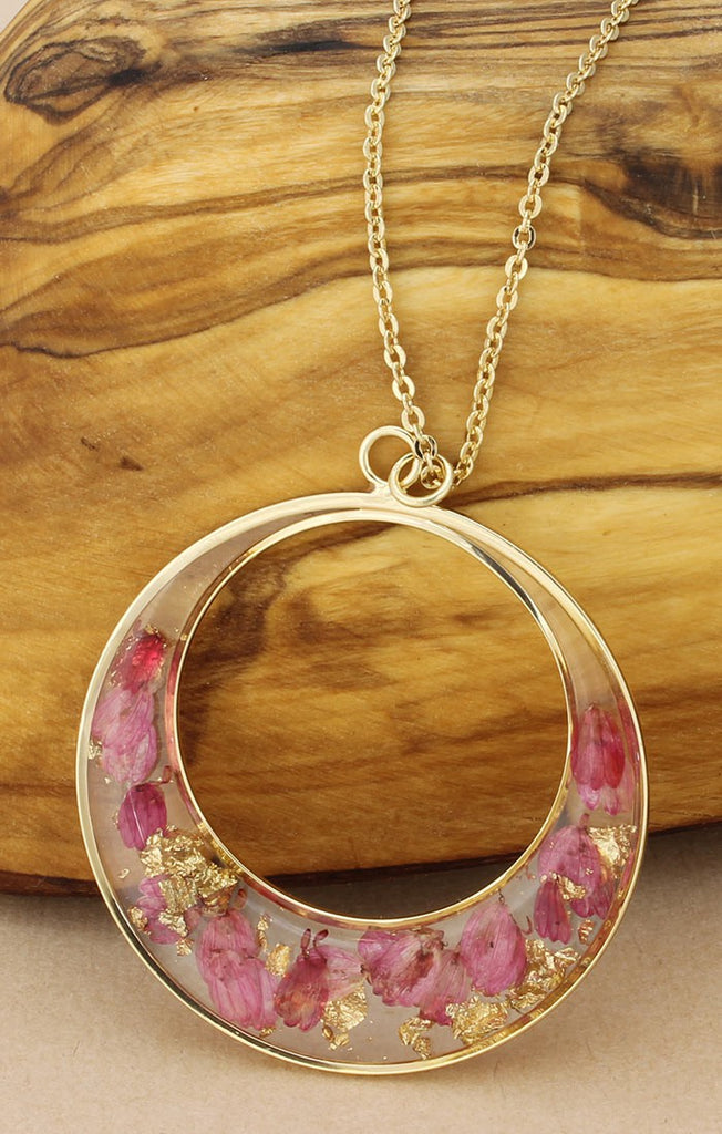 Genuine Pressed Flowers Circle Necklace
