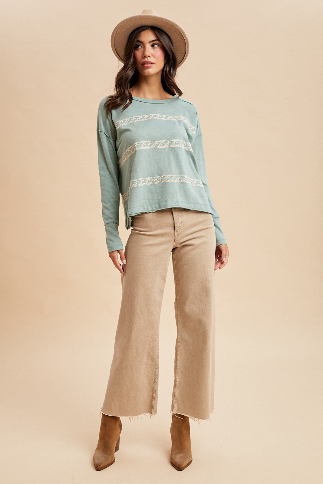 Floral Embroidery Striped Tee