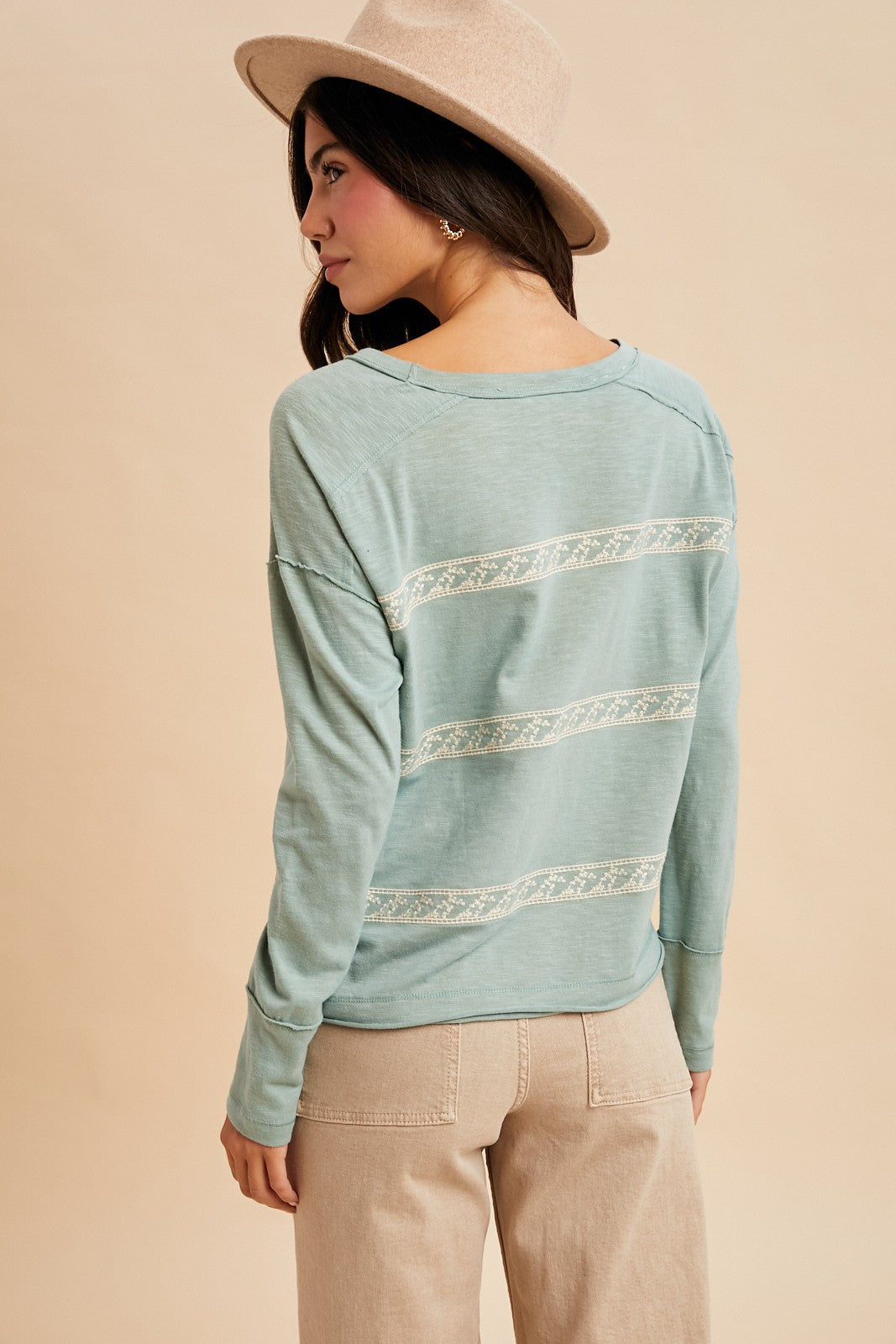 Floral Embroidery Striped Tee