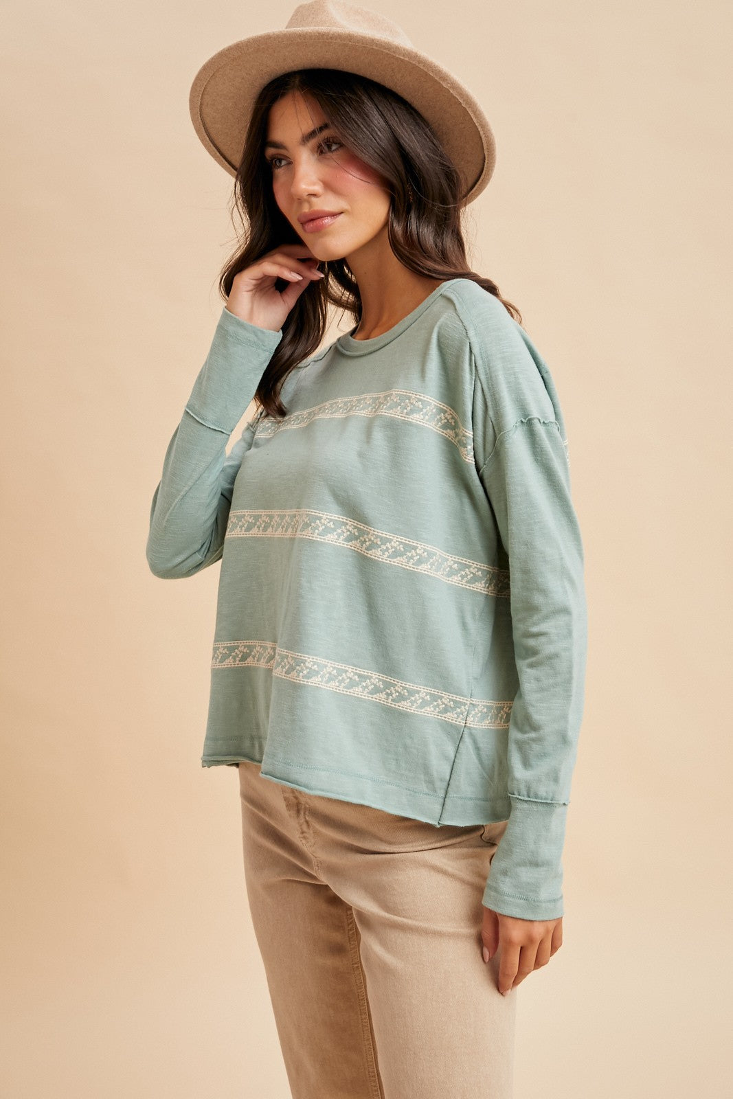 Floral Embroidery Striped Tee