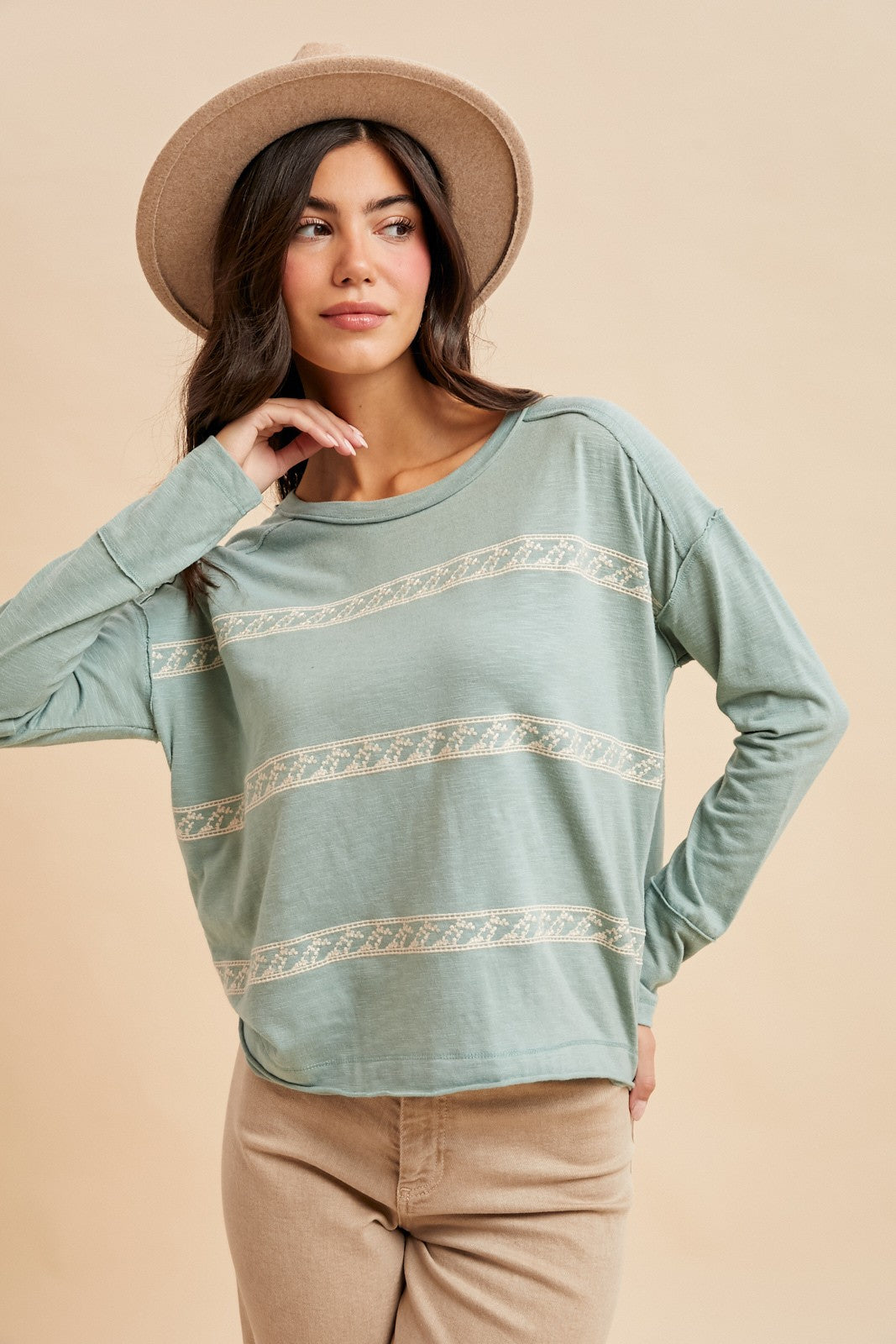 Floral Embroidery Striped Tee