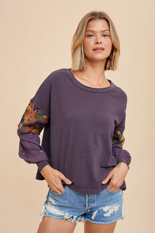 Embroidered Sleeve Long Sleeve Tee