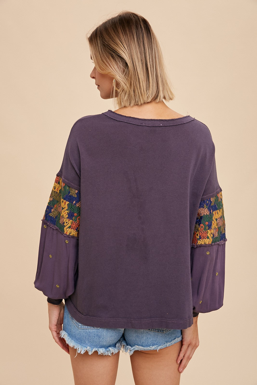 Embroidered Sleeve Long Sleeve Tee