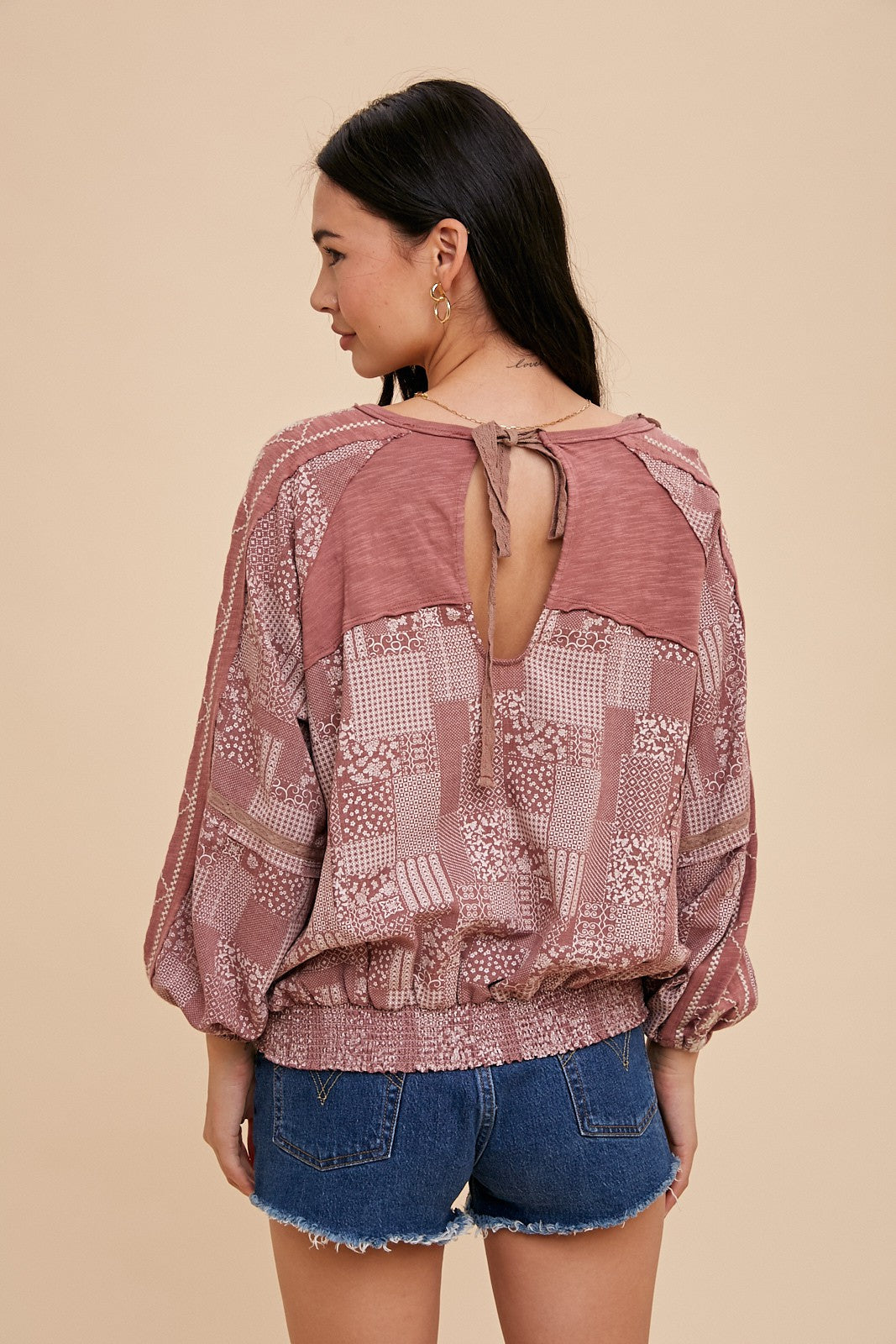 Patchwork Print Long Sleeve Top