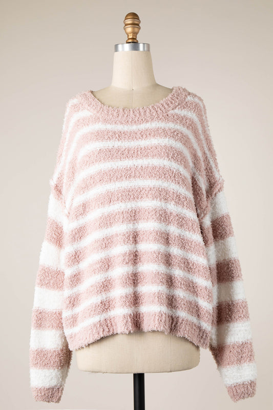 Fuzzy Striped Blush Sweater