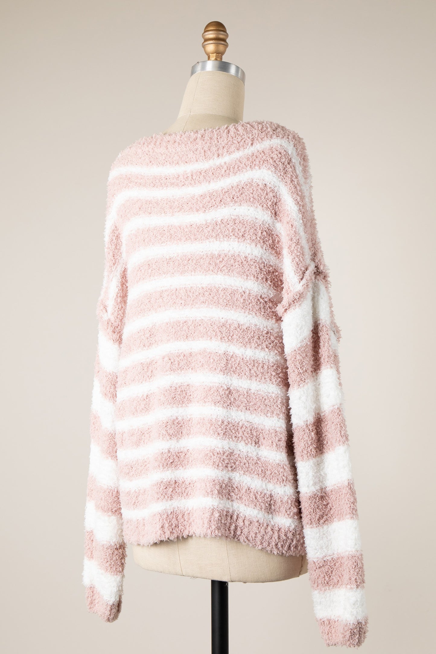 Fuzzy Striped Blush Sweater