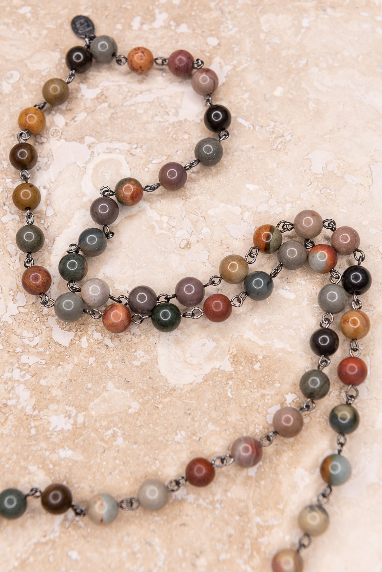 Natural Stone Beaded Rectangle Pendant Necklace