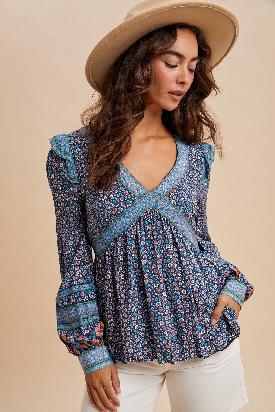 Border Print Floral Top