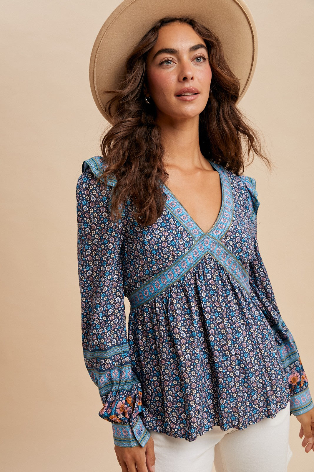 Border Print Floral Top