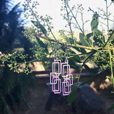 Wooden Purple Rectangle Earrings
