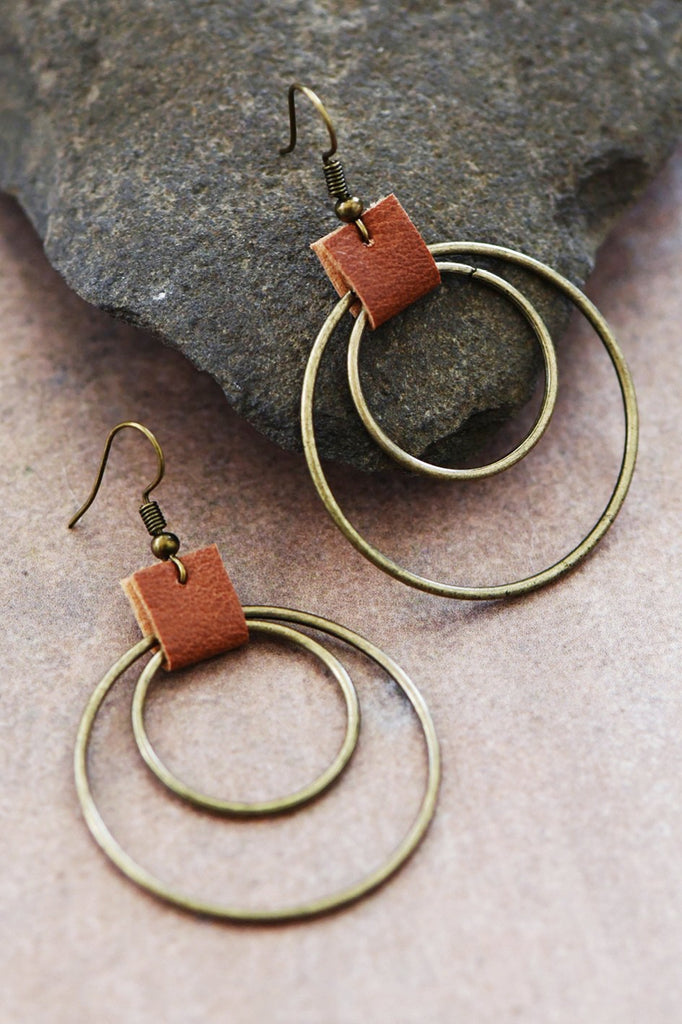 Double Circle Leather Accent Earrings