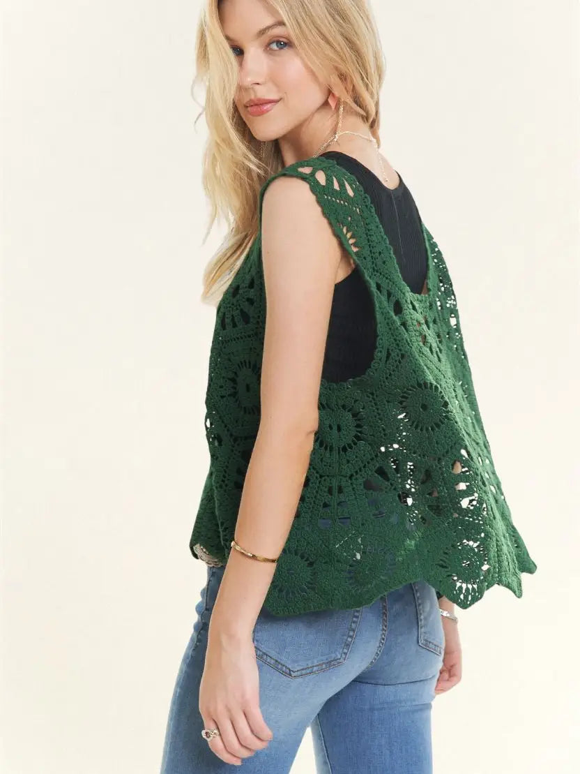 Casual Hunter Green Crochet Tank