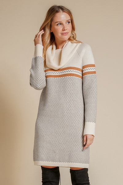 Striped Cowl Neck Sweater Dress