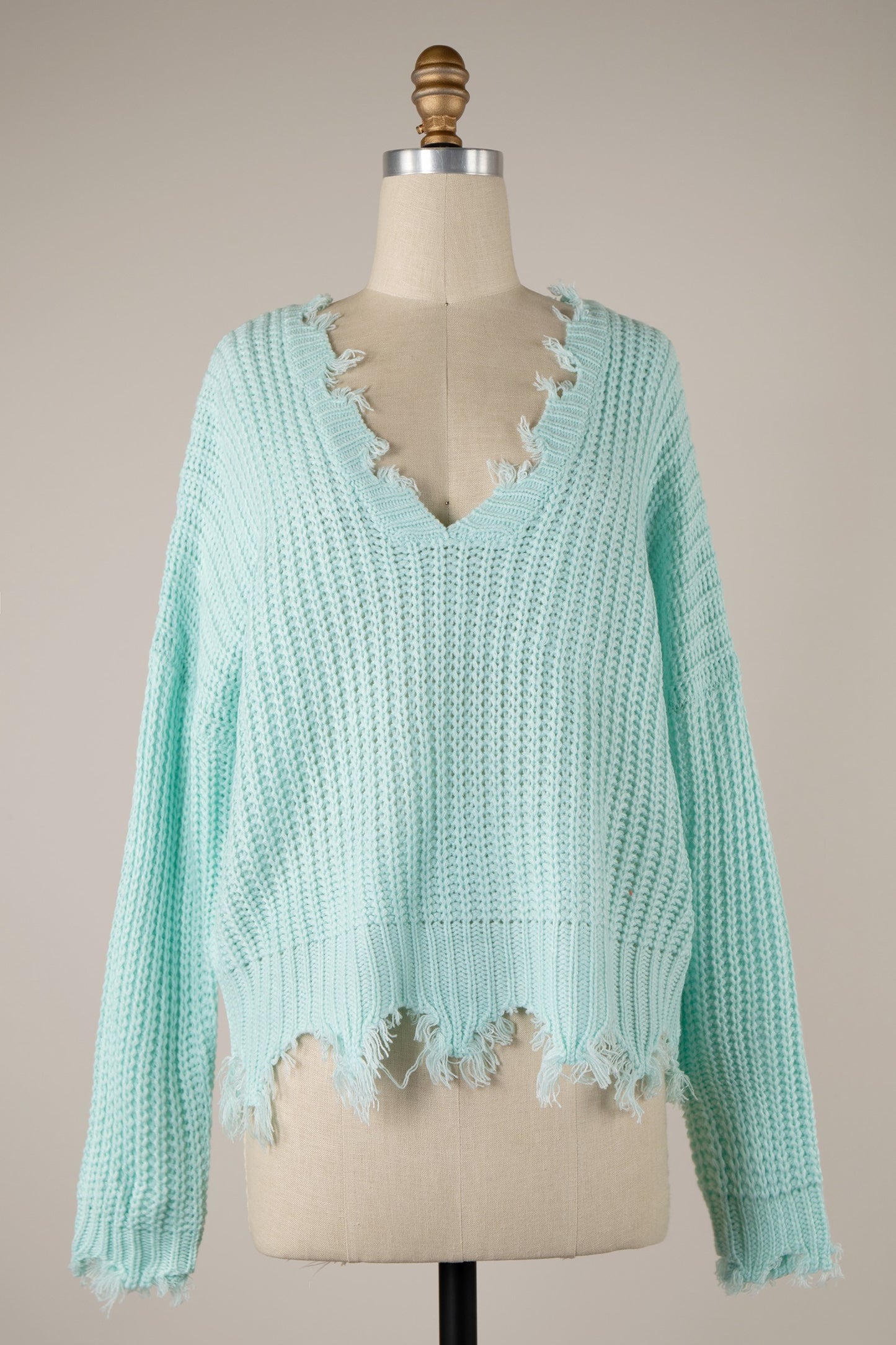 Distressed V-Neck Sweater