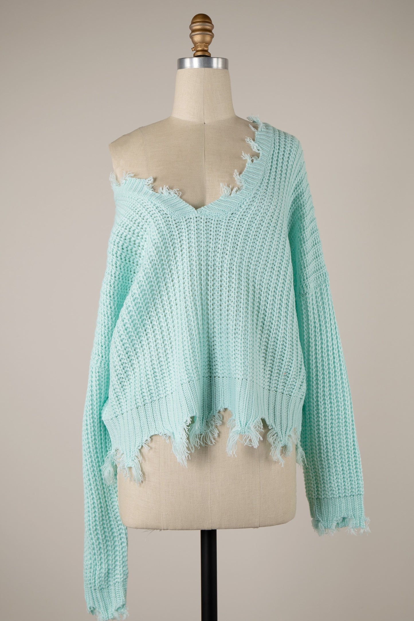 Distressed V-Neck Sweater