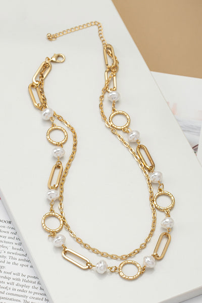 2 Row Chunky Gold Peal Necklace